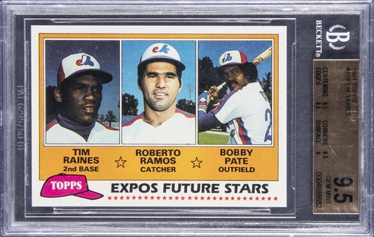 1981 Topps "Expos Future Stars" #479 Tim Raines Rookie Card - BGS GEM MINT 9.5